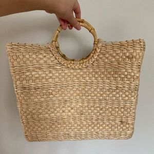 Vintage Straw Bag and Bamboo Handle
